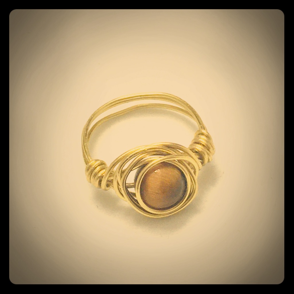 Hand-Crafted Tiger’s Eye Bead In A Brass Wire Ring